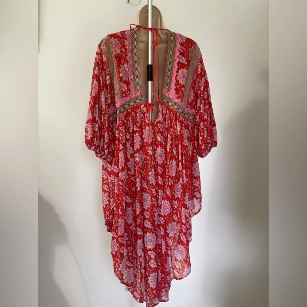 Free People moon child printed crochet inset colorful maxi top XS